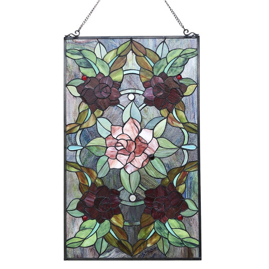 Victorian Rose Stained Glass Window Panel – 20 x 32 in.