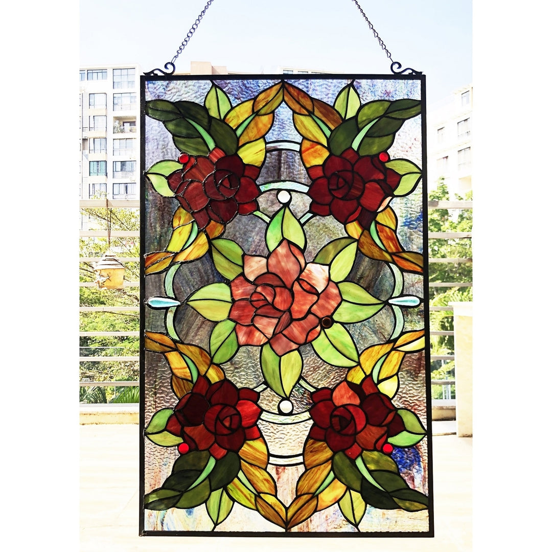 Victorian Rose Stained Glass Window Panel – 20 x 32 in.