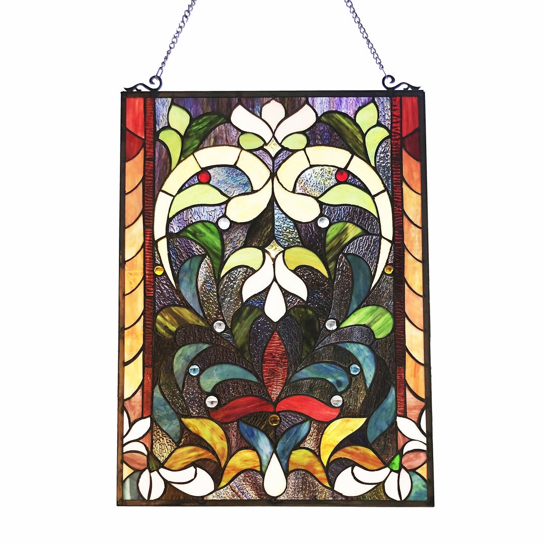 Victorian Floral Stained Glass Window Panel – 18 x 24 in.