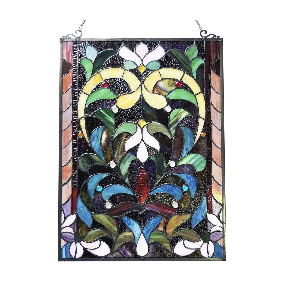 Victorian Floral Stained Glass Window Panel – 18 x 24 in.