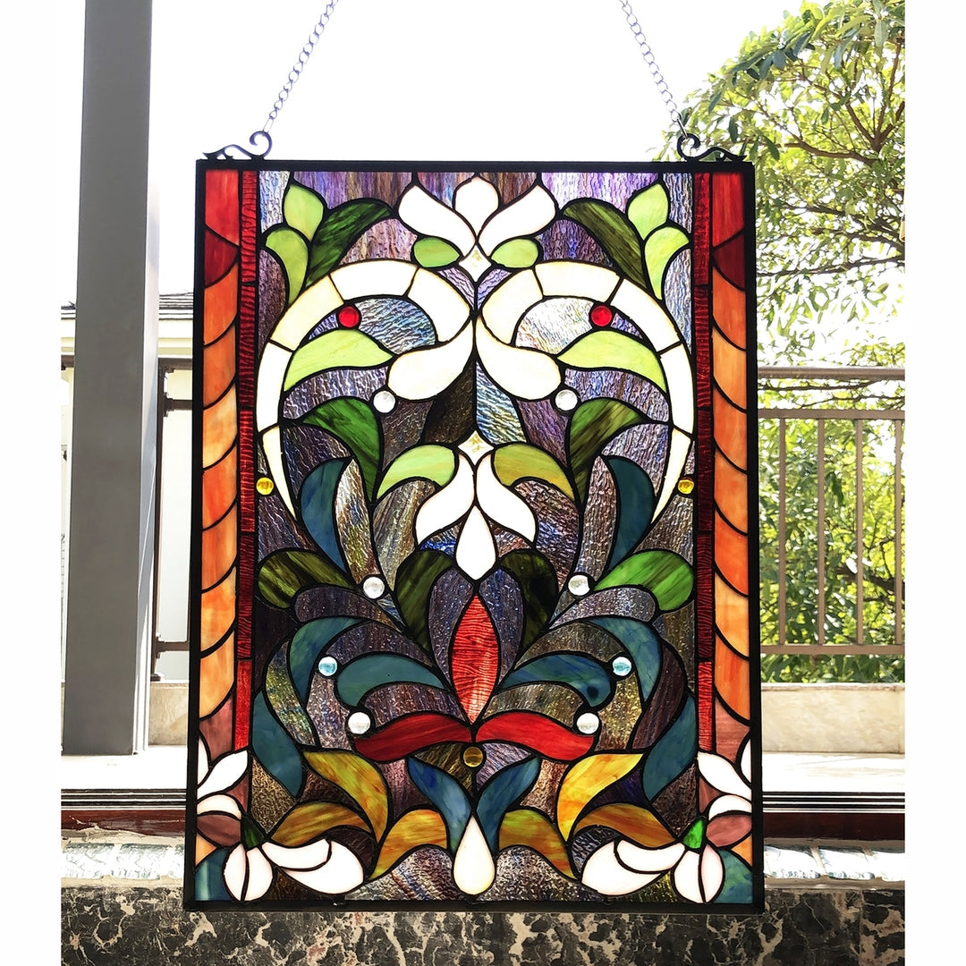 Victorian Floral Stained Glass Window Panel – 18 x 24 in.