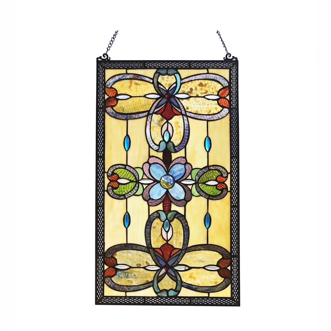 26" x 15" Victorian Floral Stained Glass Window Panel – Amber