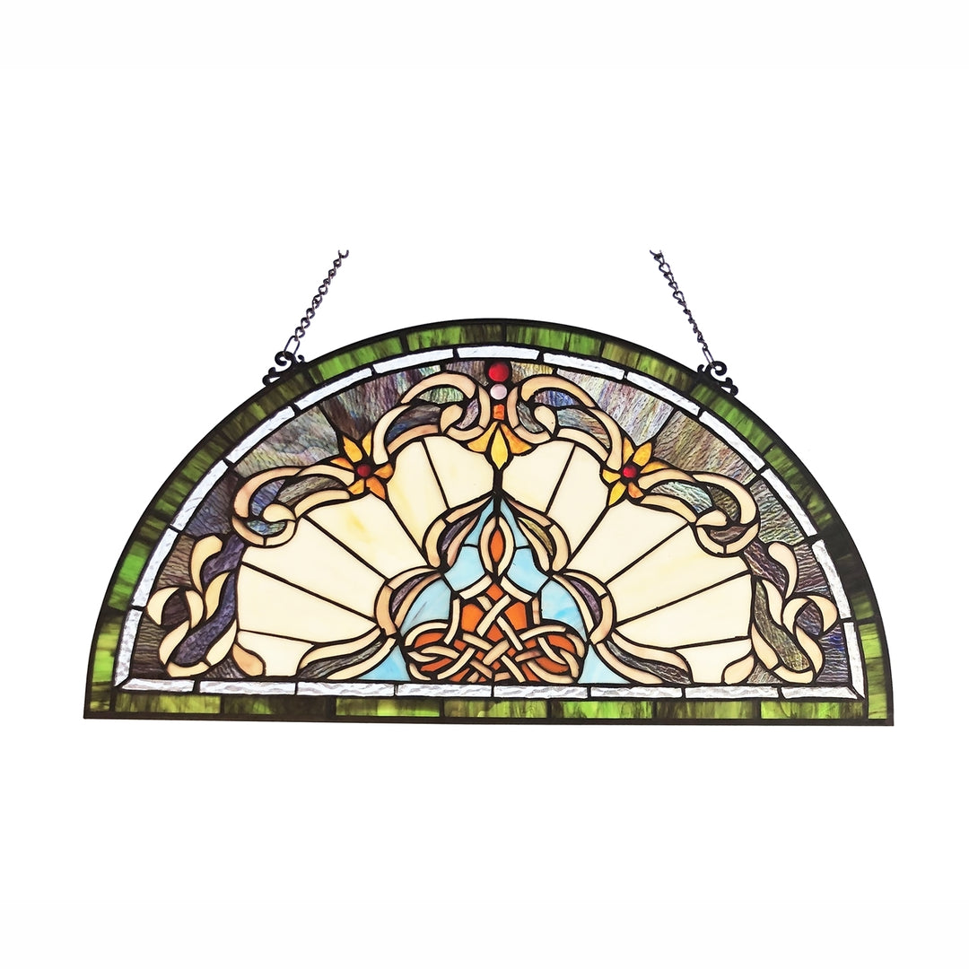 12.5" x 24" Victorian Semicircle Stained Glass Window Panel