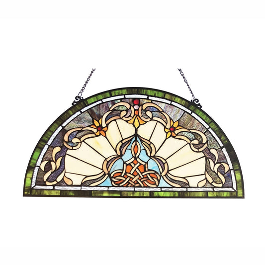 12.5" x 24" Victorian Semicircle Stained Glass Window Panel