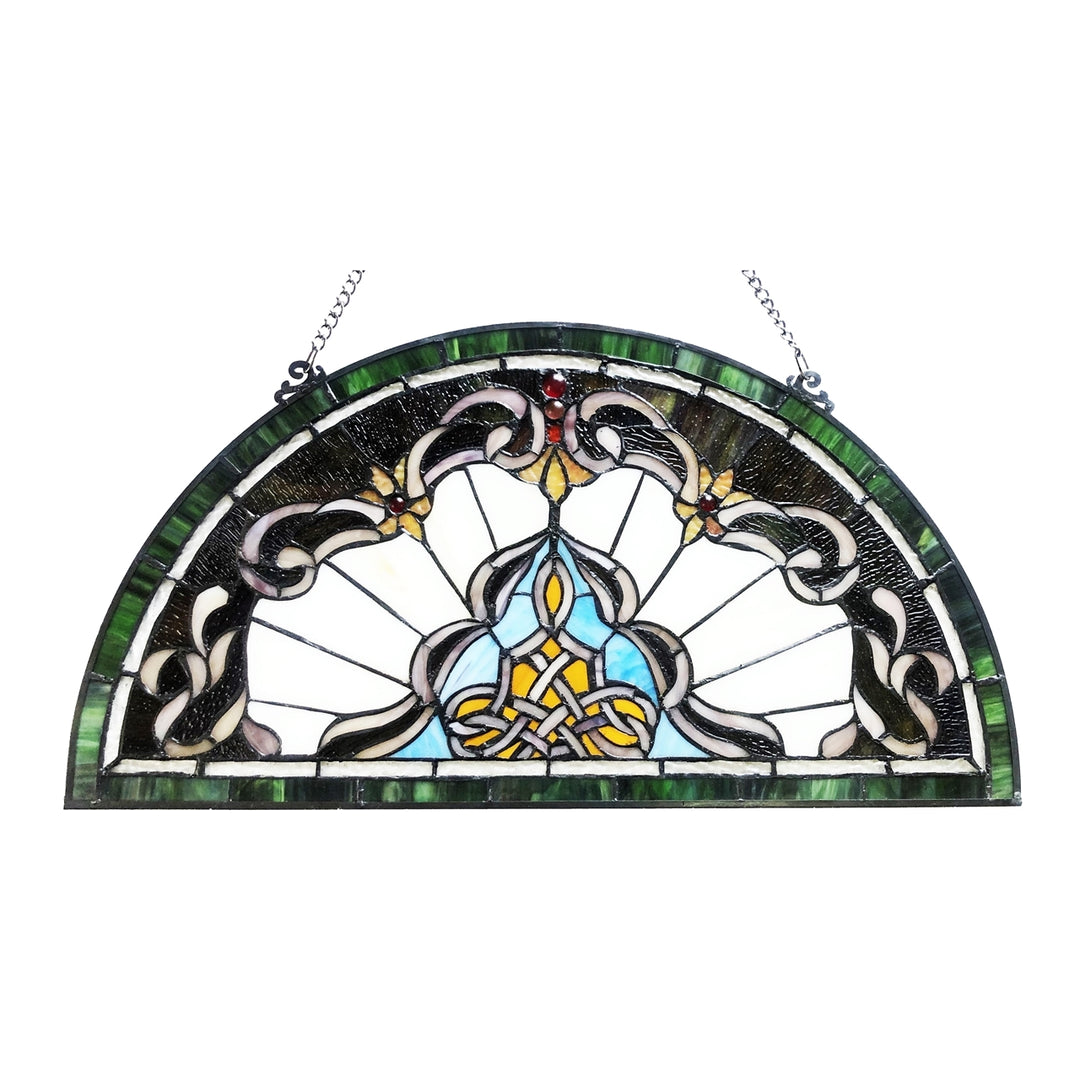 12.5" x 24" Victorian Semicircle Stained Glass Window Panel