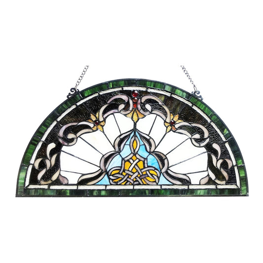 12.5" x 24" Victorian Semicircle Stained Glass Window Panel