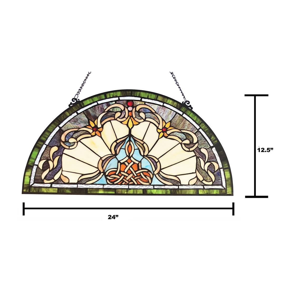 12.5" x 24" Victorian Semicircle Stained Glass Window Panel