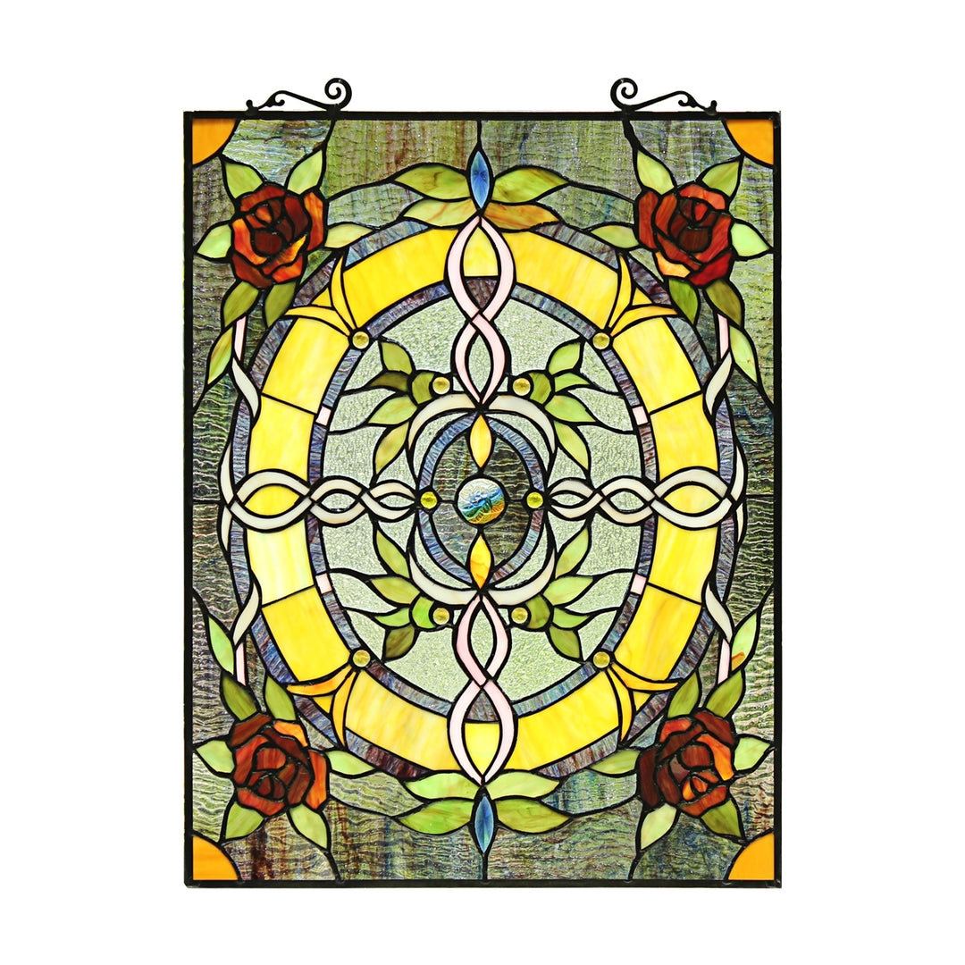 24.8" x 18.11" Victorian Rose Stained Glass Window Panel