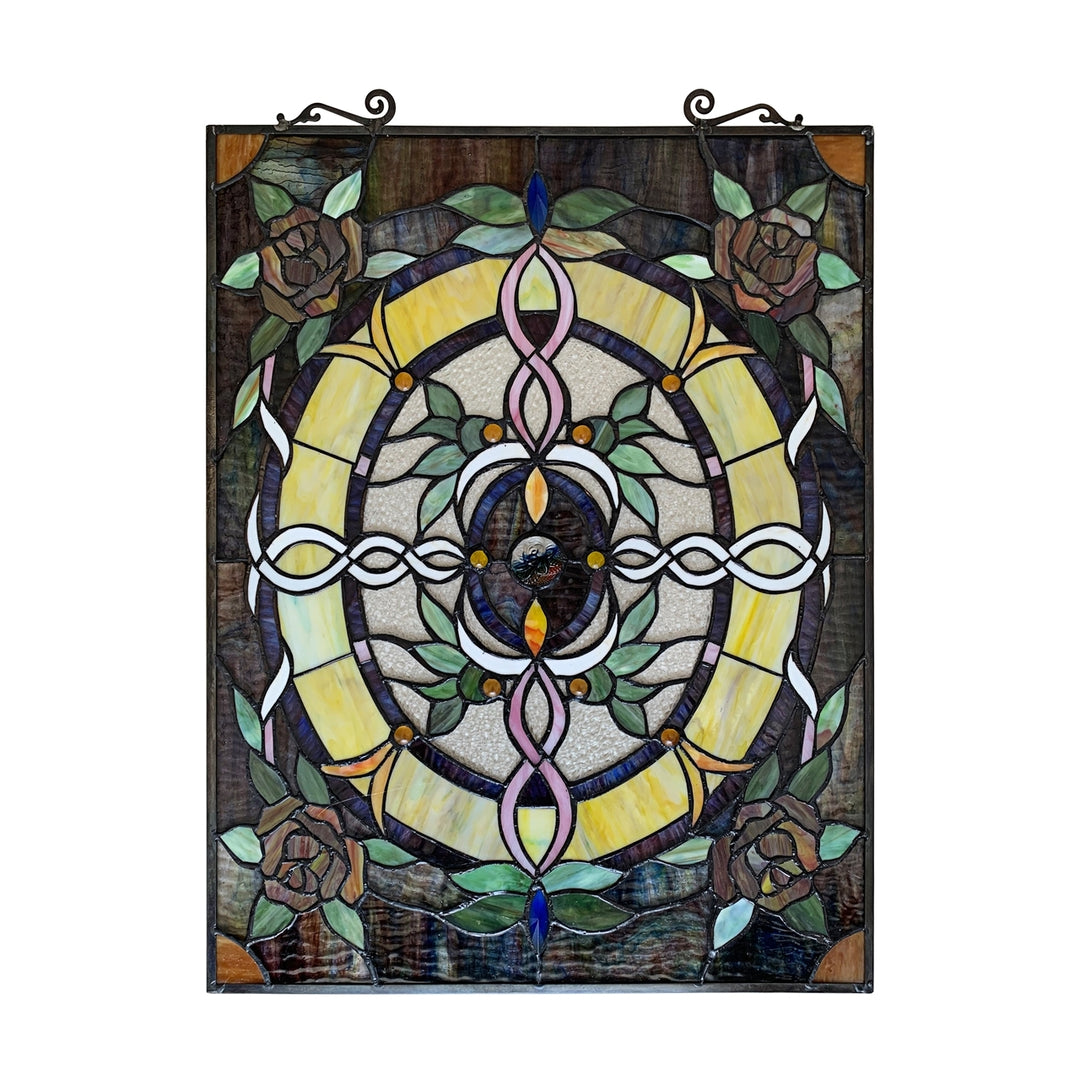 24.8" x 18.11" Victorian Rose Stained Glass Window Panel