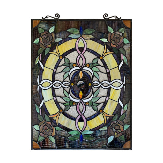 24.8" x 18.11" Victorian Rose Stained Glass Window Panel