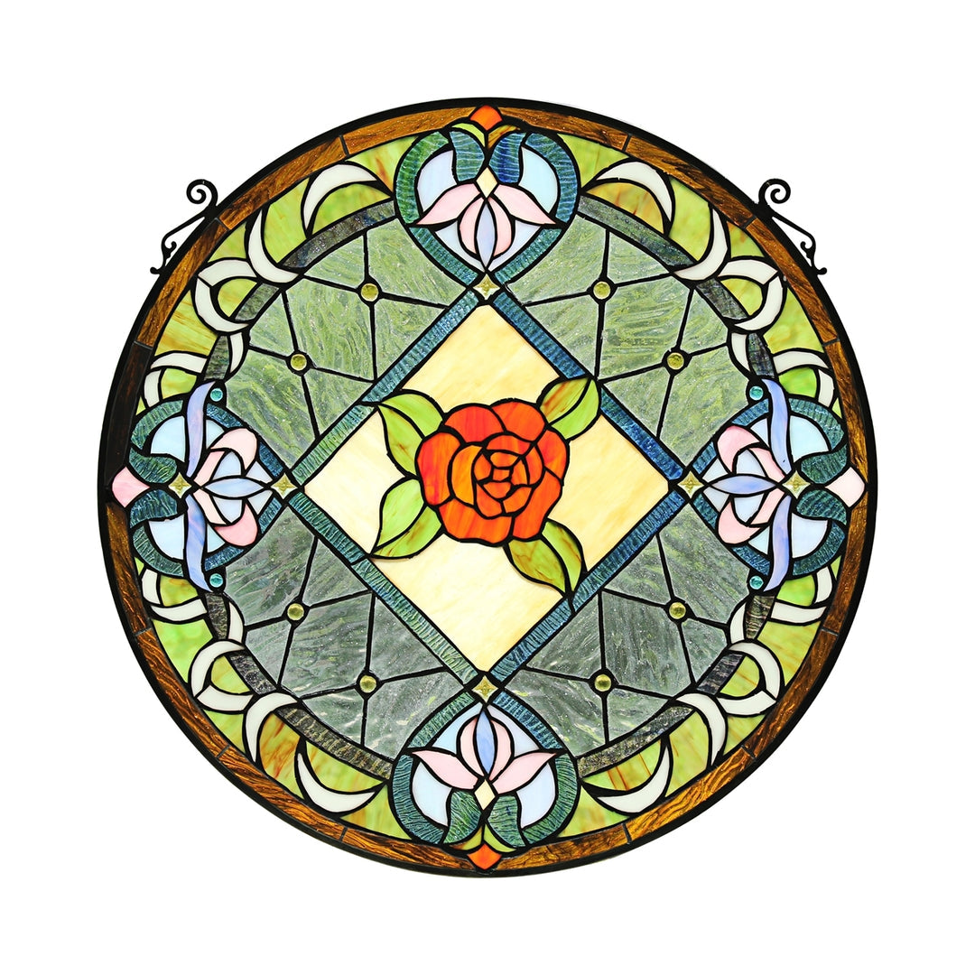 24.8" x 23.62" Victorian Rose Round Stained Glass Window Panel