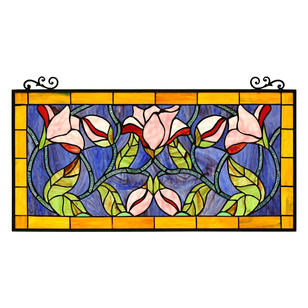 15.75" x 33.7" Pink Calla Lily Stained Glass Window Panel