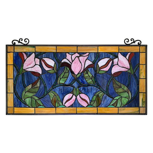 15.75" x 33.7" Pink Calla Lily Stained Glass Window Panel