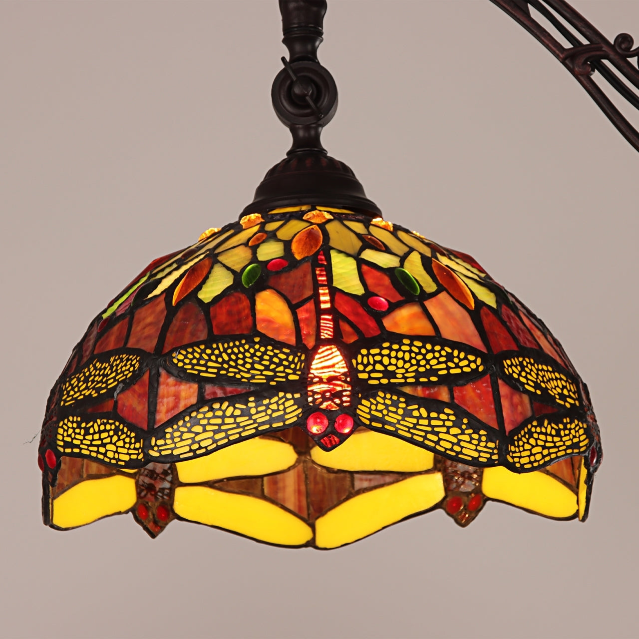 64.37" Antique Vintage Style Stained Glass Dragonfly Floor Reading Lamp