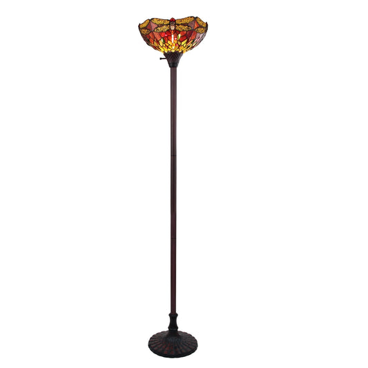 69.49" Antique Vintage Style Stained Glass Floor Lamp
