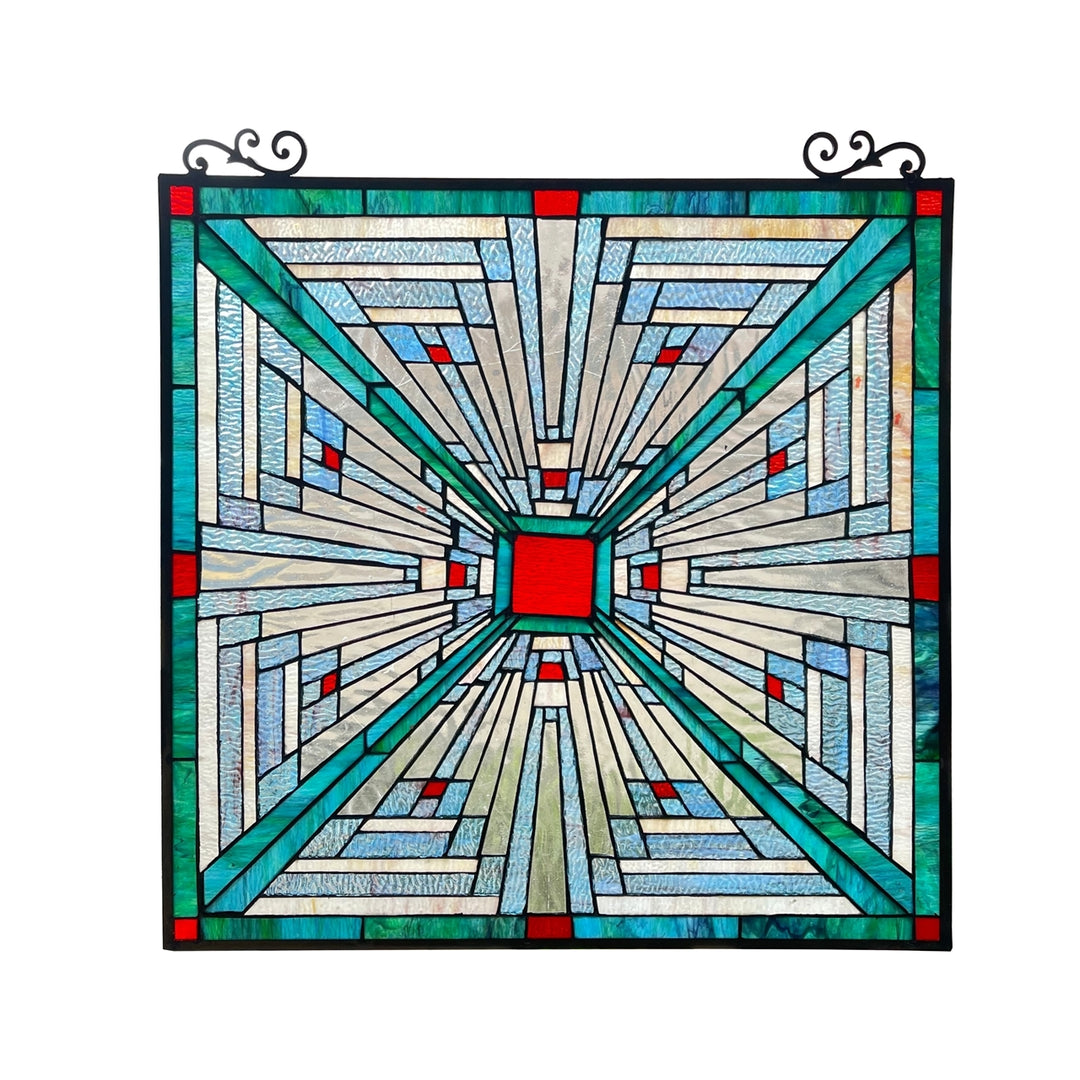 25.98" x 24.61" Geometric Mission-Style Stained Glass Window Panel
