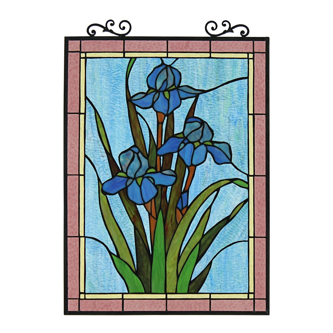 25.2" x 17.72" Blue Iris Stained Glass Window Panel
