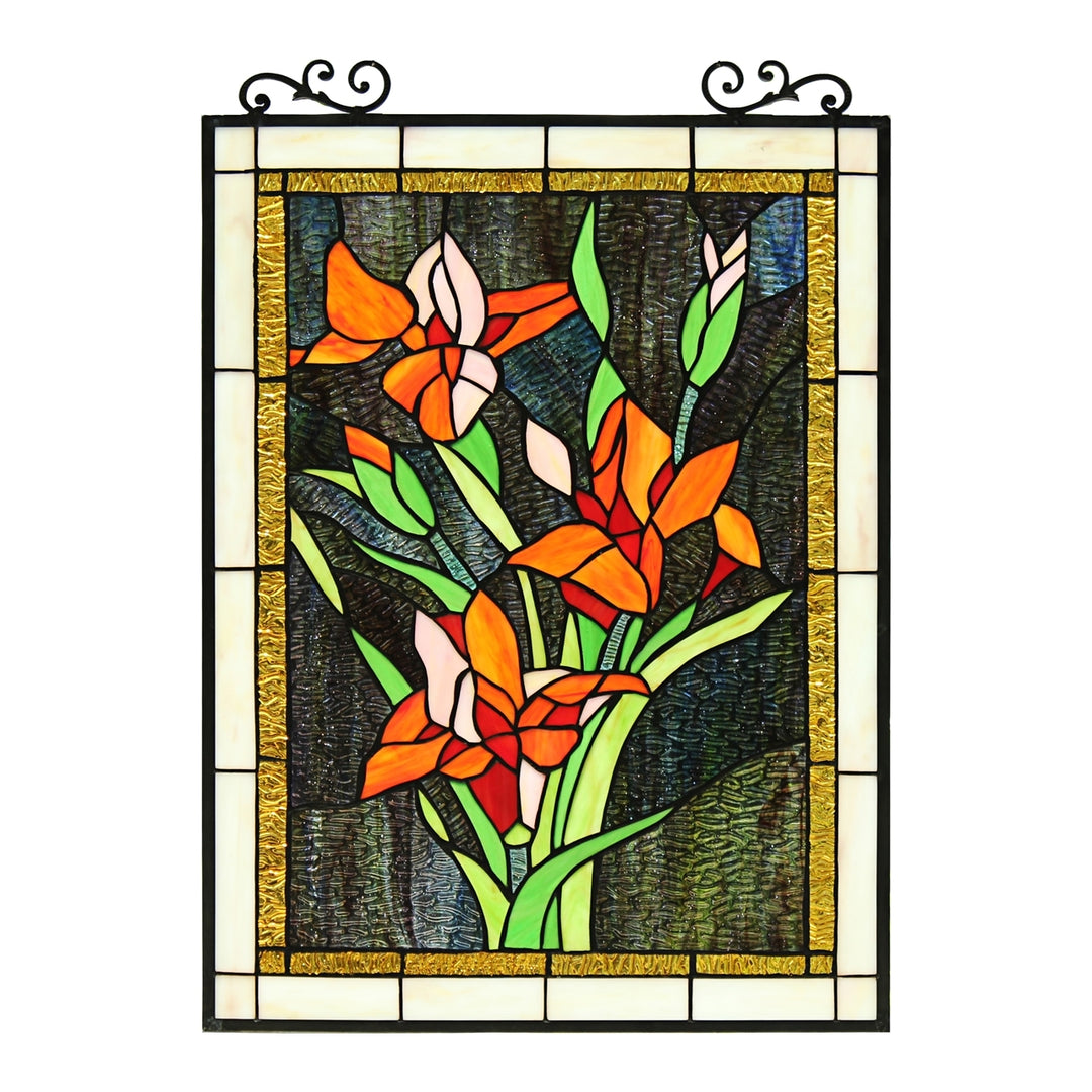 24.61" x 17.52" Orange Lily Stained Glass Window Panel