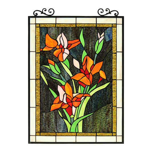 24.61" x 17.52" Orange Lily Stained Glass Window Panel