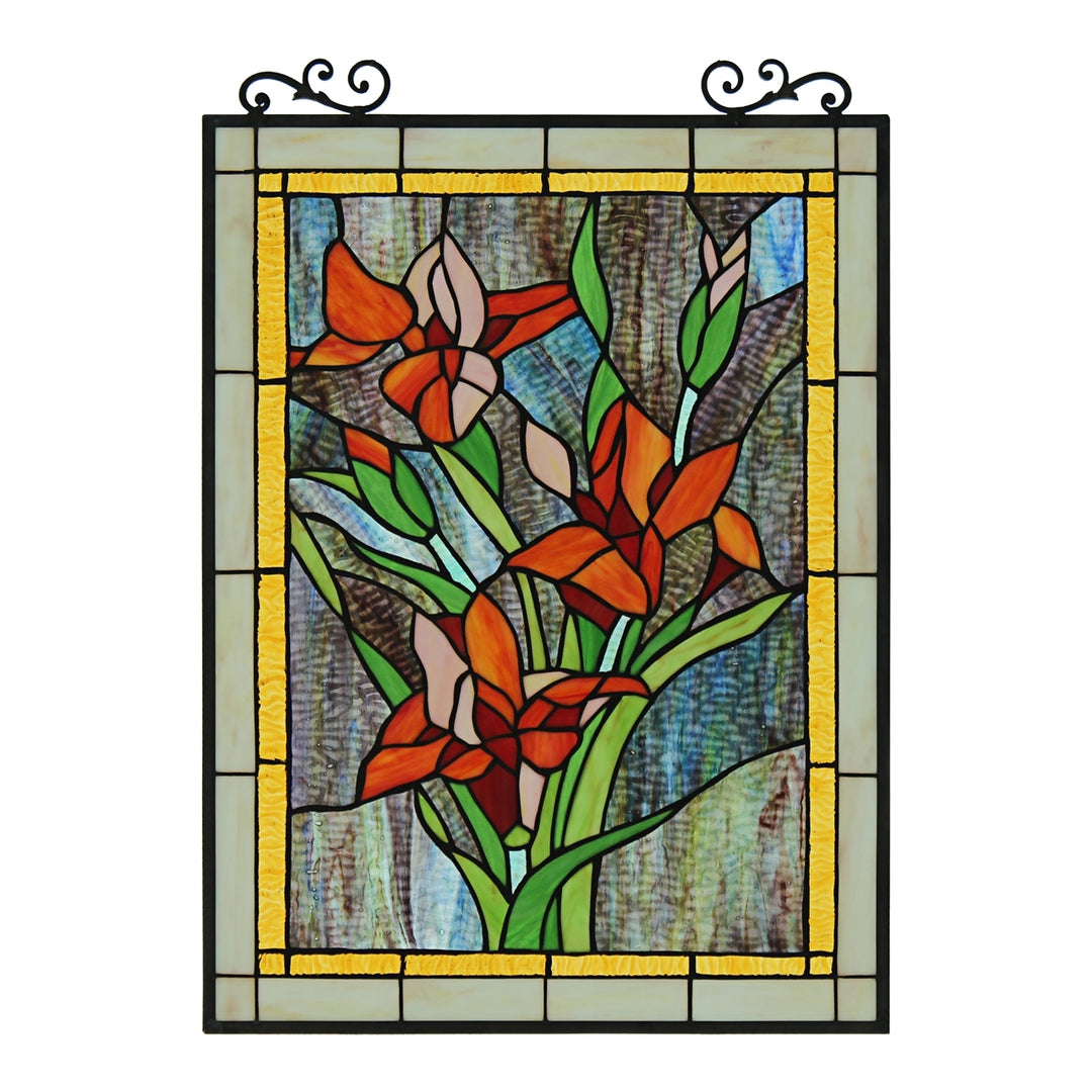 24.61" x 17.52" Orange Lily Stained Glass Window Panel