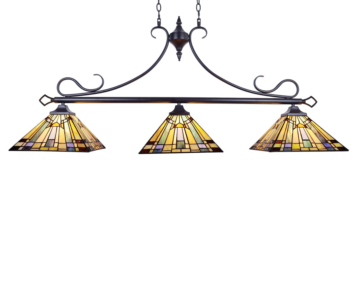 85.8" x 48.8" Mission-Style Stained Glass 3-Light Island Pendant