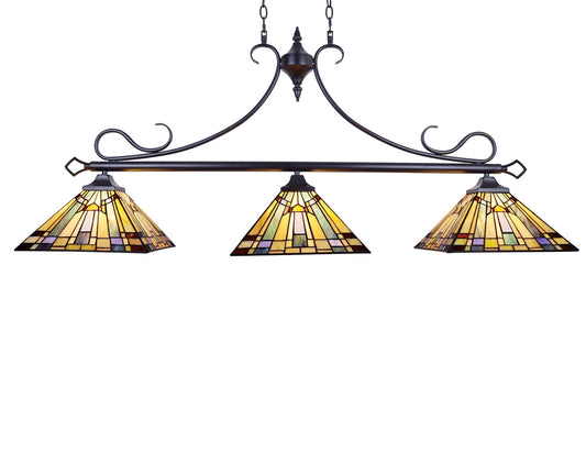 85.8" x 48.8" Mission-Style Stained Glass 3-Light Island Pendant
