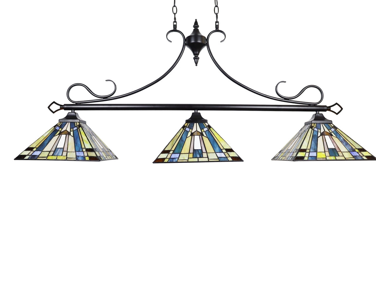 85.8" x 48.8" Mission-Style Stained Glass 3-Light Island Pendant