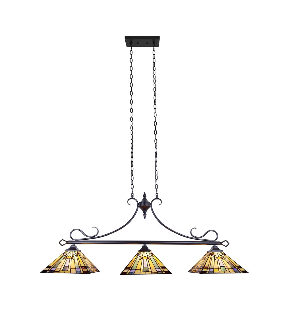 85.8" x 48.8" Mission-Style Stained Glass 3-Light Island Pendant