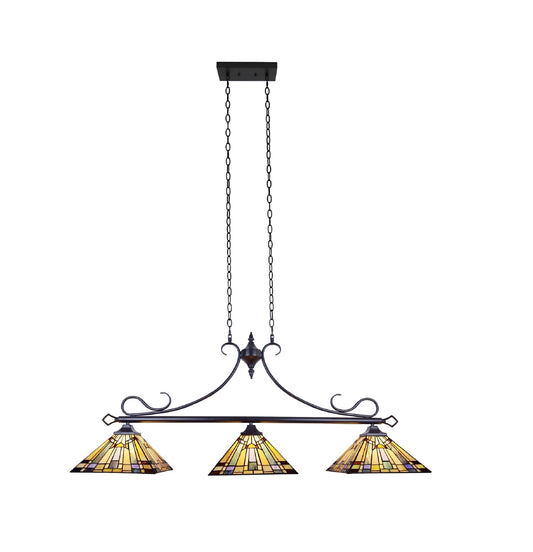 85.8" x 48.8" Mission-Style Stained Glass 3-Light Island Pendant
