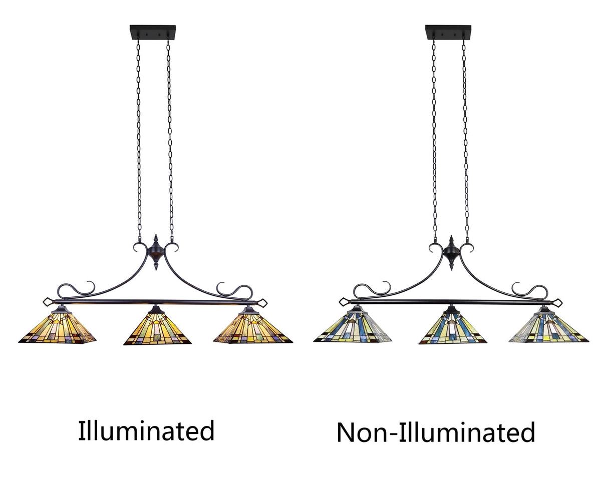 85.8" x 48.8" Mission-Style Stained Glass 3-Light Island Pendant