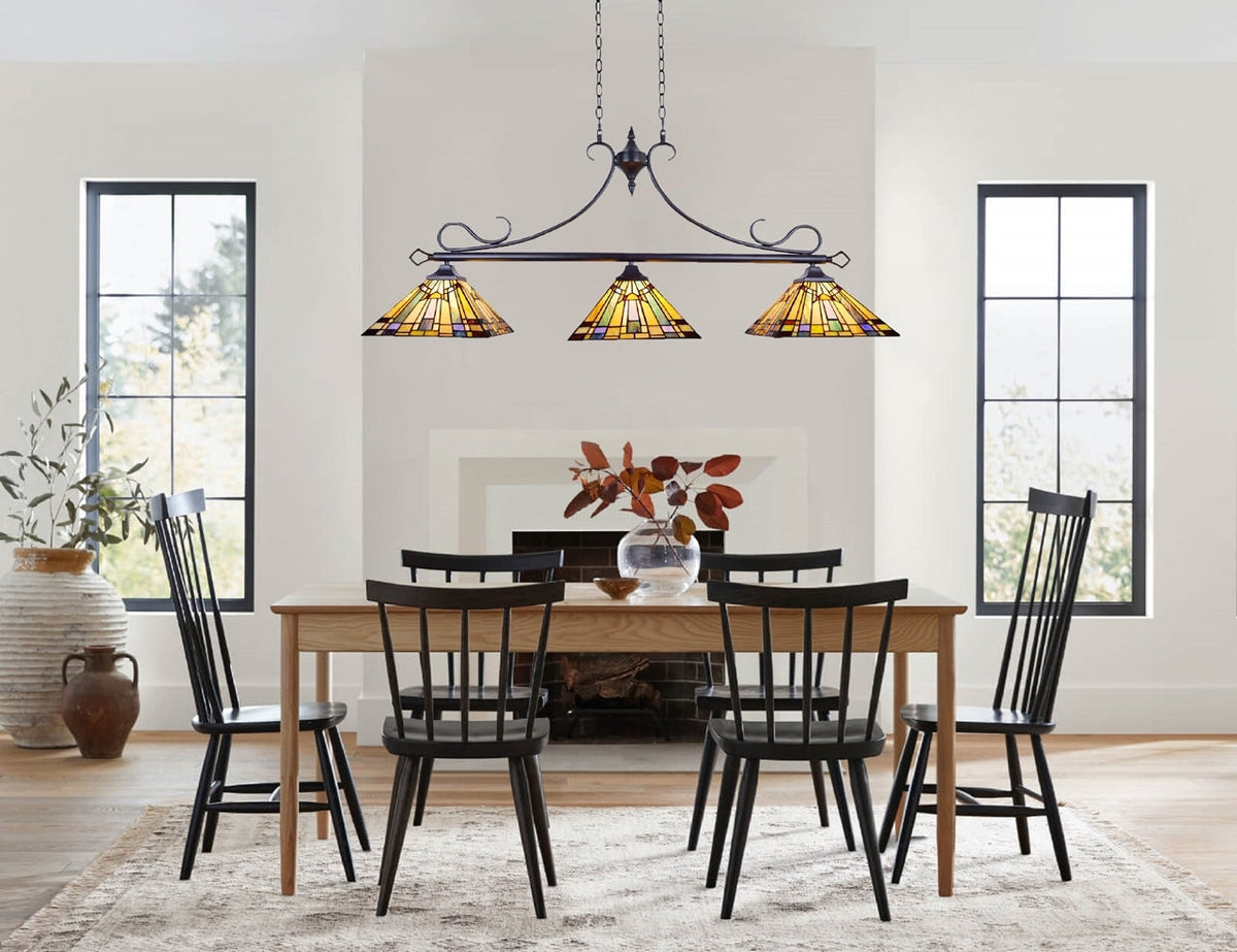 85.8" x 48.8" Mission-Style Stained Glass 3-Light Island Pendant