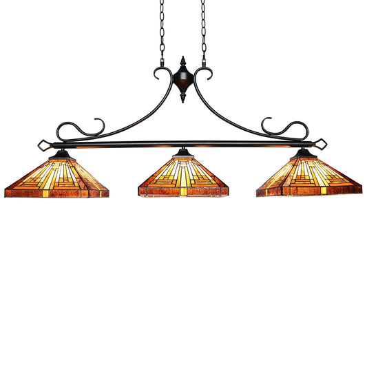 24.5" x 47.24" Mission-Style Stained Glass 3-Light Island Pendant