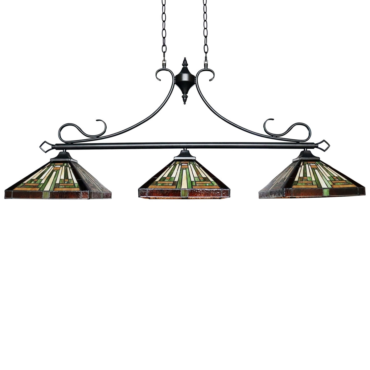 24.5" x 47.24" Mission-Style Stained Glass 3-Light Island Pendant