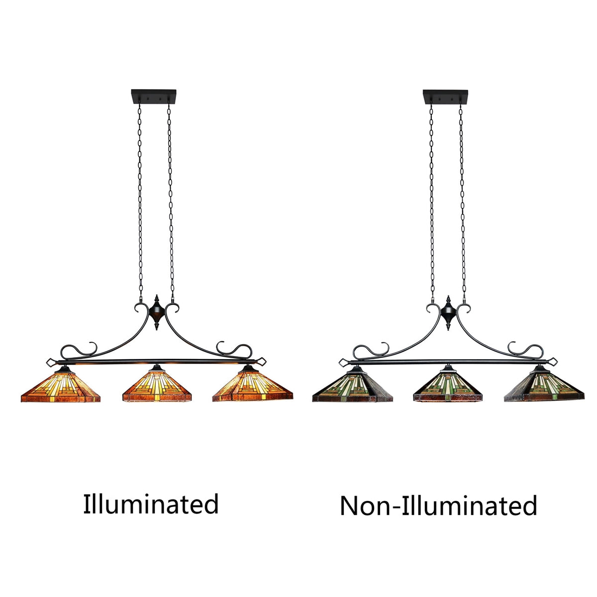 24.5" x 47.24" Mission-Style Stained Glass 3-Light Island Pendant