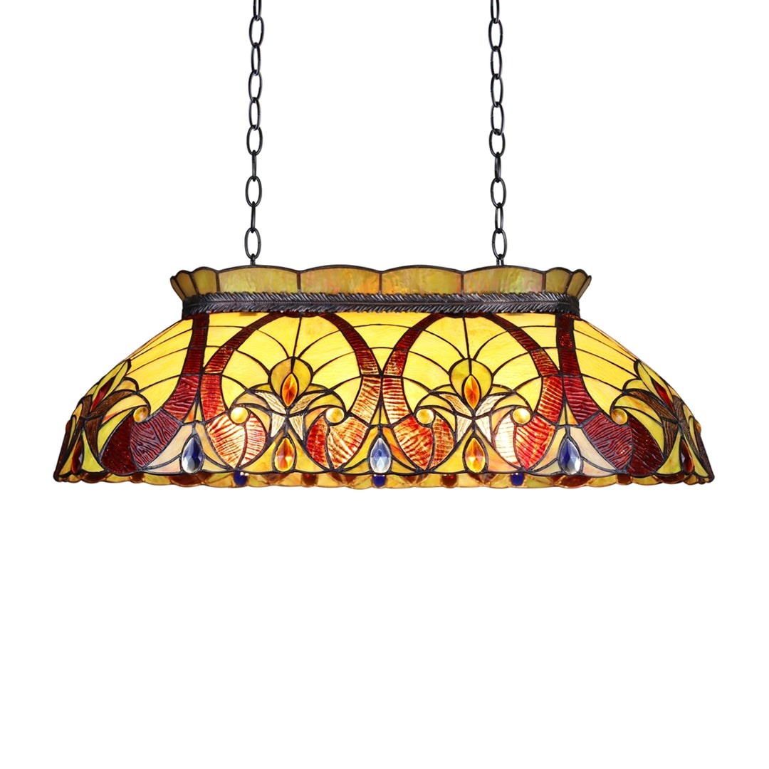 9.25" x 28" Victorian Stained Glass 3-Light Island Pendant