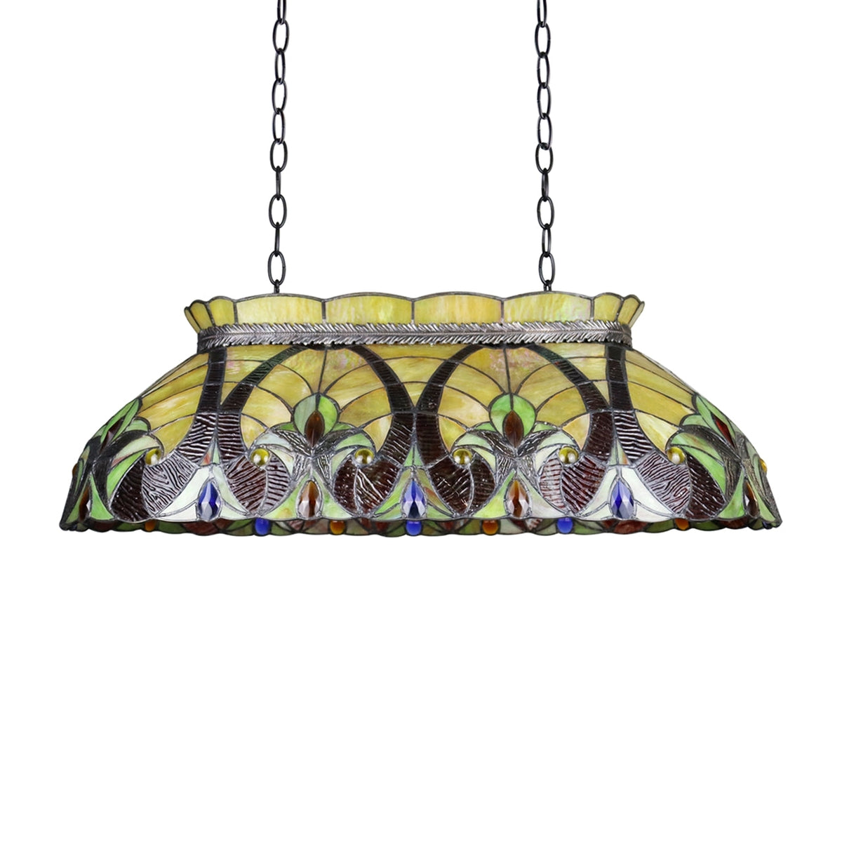 9.25" x 28" Victorian Stained Glass 3-Light Island Pendant