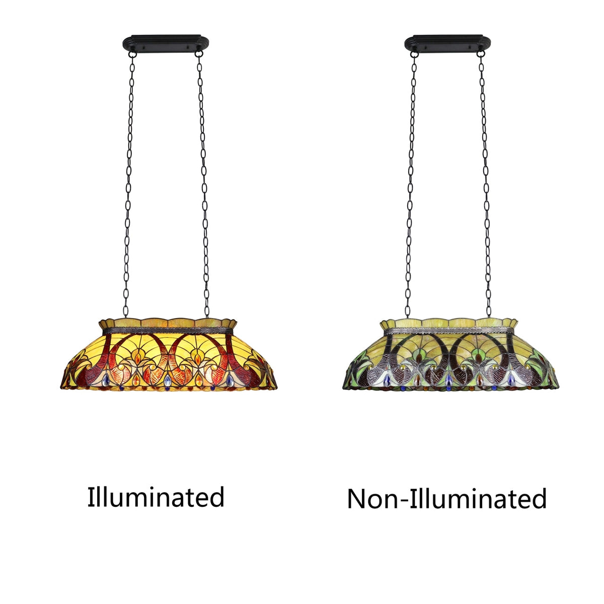 9.25" x 28" Victorian Stained Glass 3-Light Island Pendant