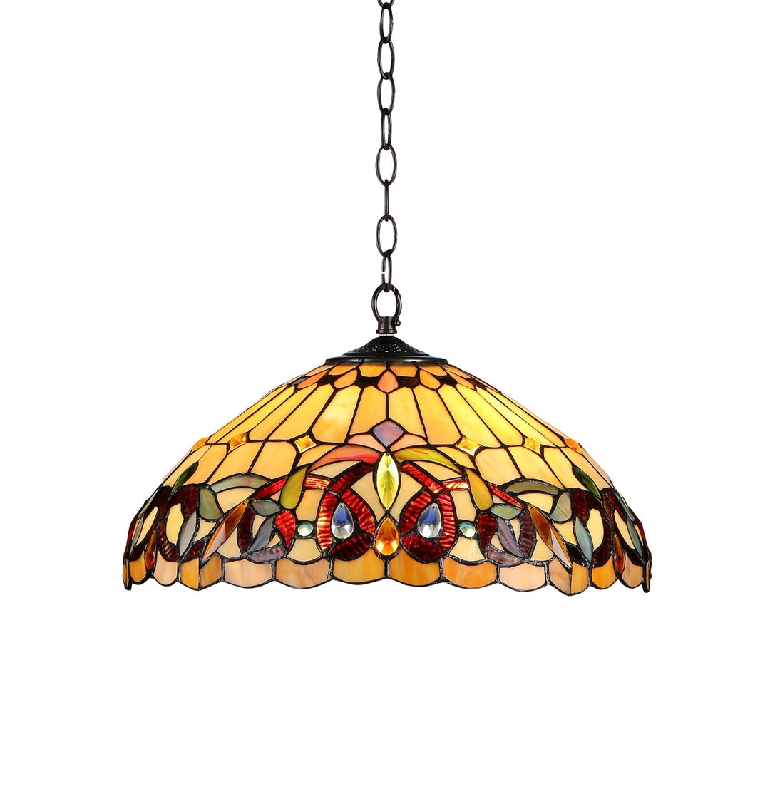 8" x 16" Victorian Stained Glass 2-Light Ceiling Pendant