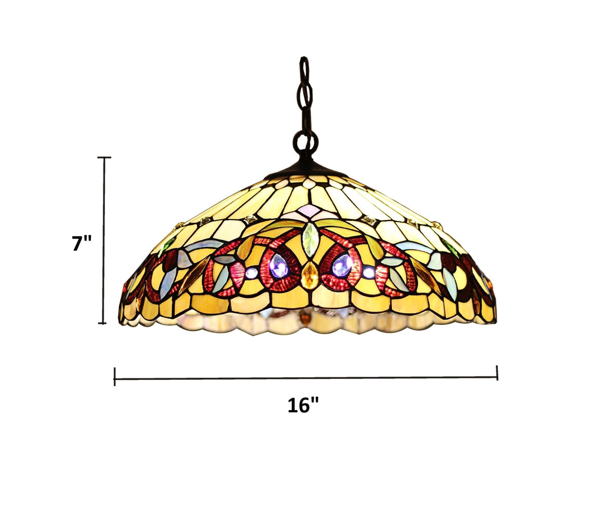 8" x 16" Victorian Stained Glass 2-Light Ceiling Pendant