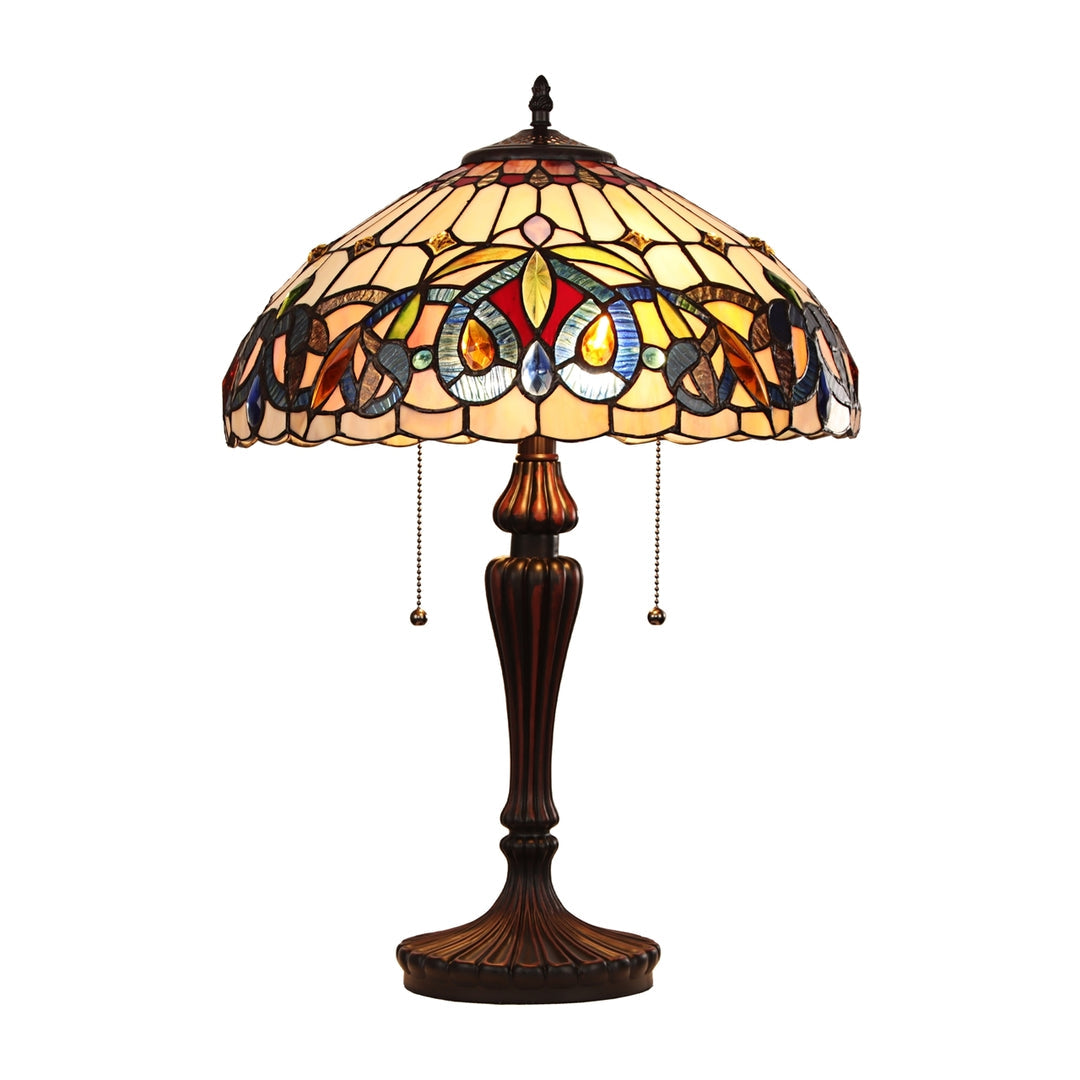 22.05" x 15.75" Victorian Stained Glass Table Lamp – Cream & Jewel Tones