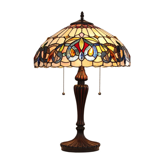 22.05" x 15.75" Victorian Stained Glass Table Lamp – Cream & Jewel Tones