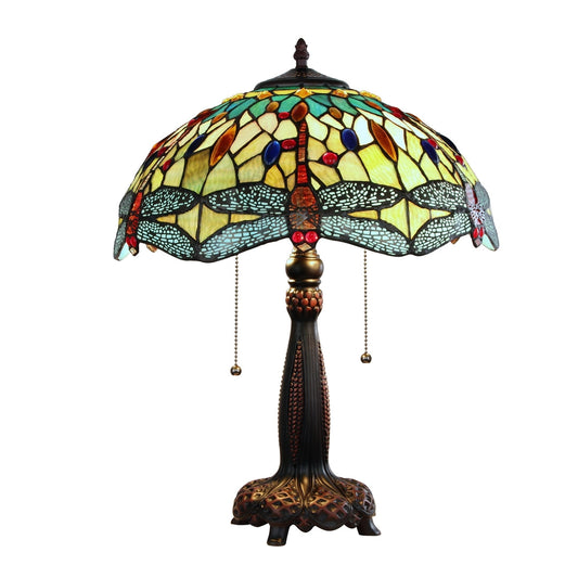 20.67" x 15.94" Dragonfly Stained Glass Table Lamp – Green & Amber