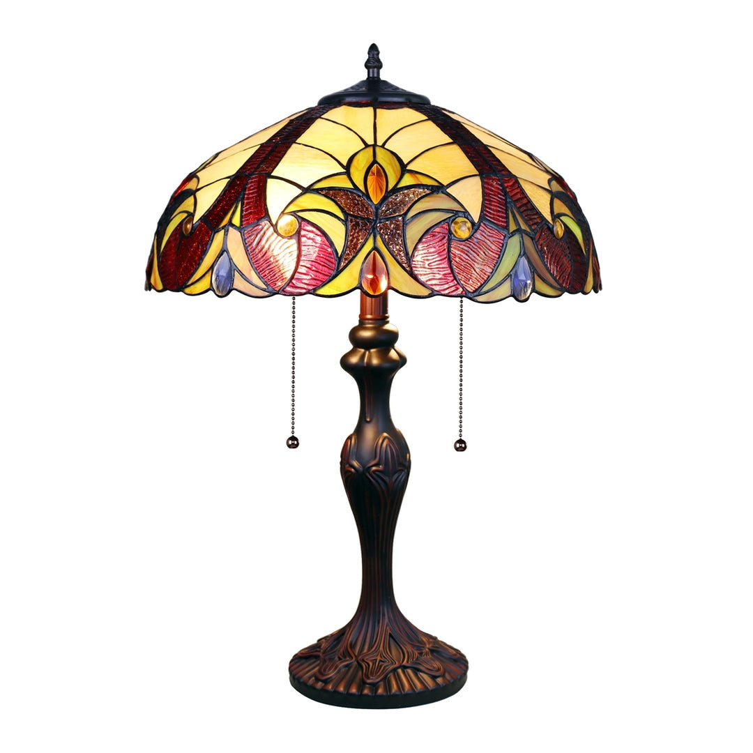 23.25" x 16" Victorian Stained Glass Table Lamp – Amber & Red