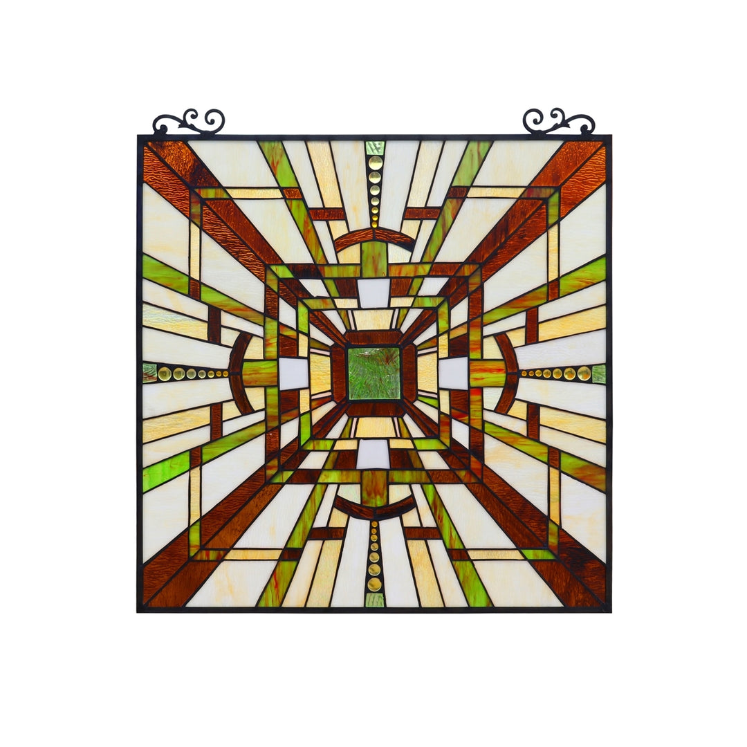 25.7" x 24.7" Mission-Style Geometric Stained Glass Window Panel