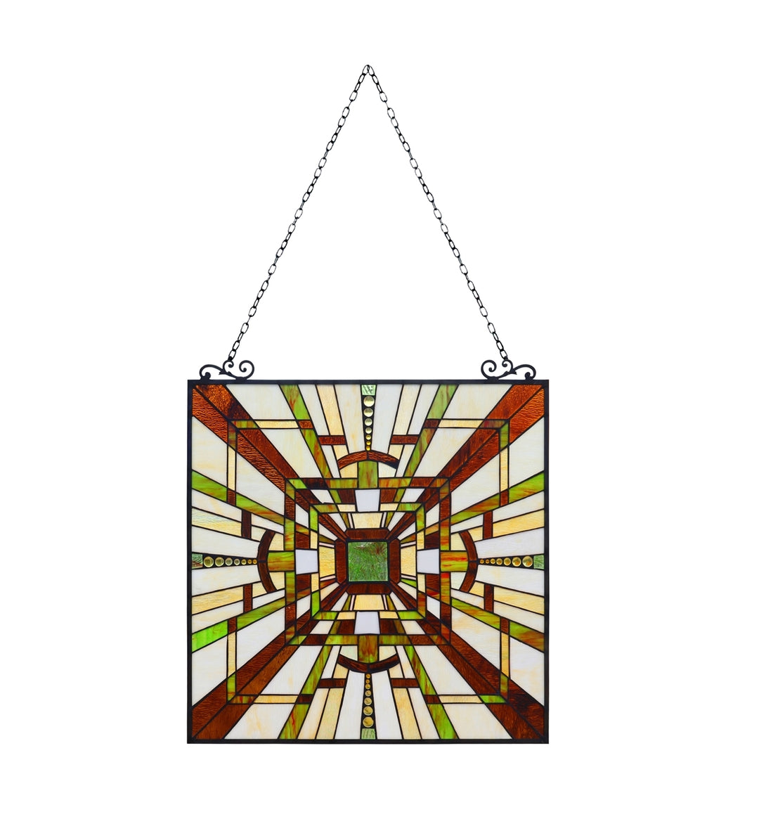 25.7" x 24.7" Mission-Style Geometric Stained Glass Window Panel