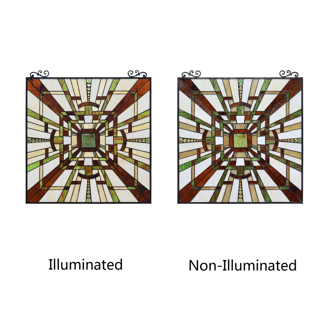 25.7" x 24.7" Mission-Style Geometric Stained Glass Window Panel