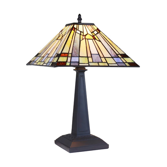 17.9" x 12" Mission-Style Geometric Stained Glass Table Lamp