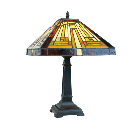 16.8" x 12" Mission-Style Stained Glass Table Lamp