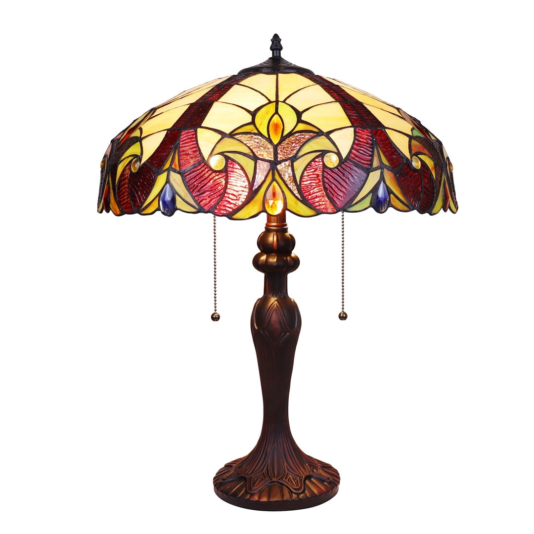 23.2" x 17.9" Victorian Stained Glass Table Lamp – Amber & Red