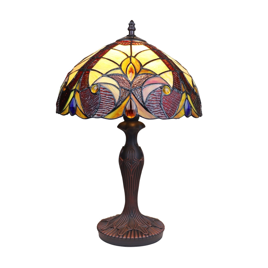 18.3" x 12" Victorian Stained Glass Table Lamp – Amber & Red